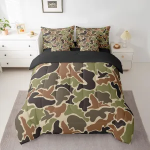 Feelyou Duck Hunter Green Camouflage Hunting 7 Pieces Bedding Set, Full Size Black Brown All Season,Bed in a Bag with Comforter, Sheets, Pillowcases Camo Army Bed Set Breathable Wild Room Decor