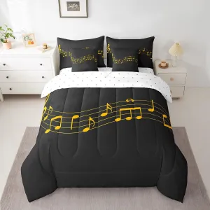 Feelyou Full Comforter Set 7 Pcs Musical Note Bed in a Bag Golden Staff Comforter for Kids Adult Classic Music Themed Bedding Set Piano Notation Bed Set with Sheets, Pillowcases, Pillow Covers