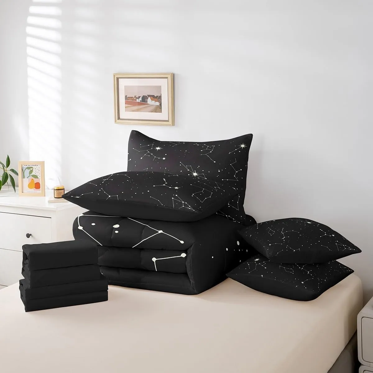 Feelyou Galaxy Comforter Set Twin Size 7 Pcs Kids Outer Space Constellation Comforter Bed in a Bag Universe Starry Sky Bedding Set for Boys Girls Teens Bed Set with Sheets, Pillowcases, Pillow Covers