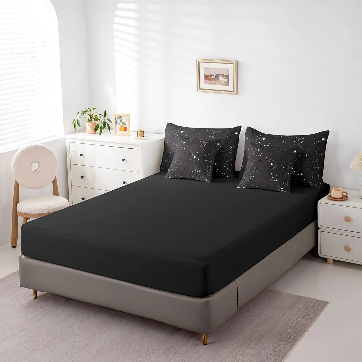 Feelyou Galaxy Comforter Set Twin Size 7 Pcs Kids Outer Space Constellation Comforter Bed in a Bag Universe Starry Sky Bedding Set for Boys Girls Teens Bed Set with Sheets, Pillowcases, Pillow Covers