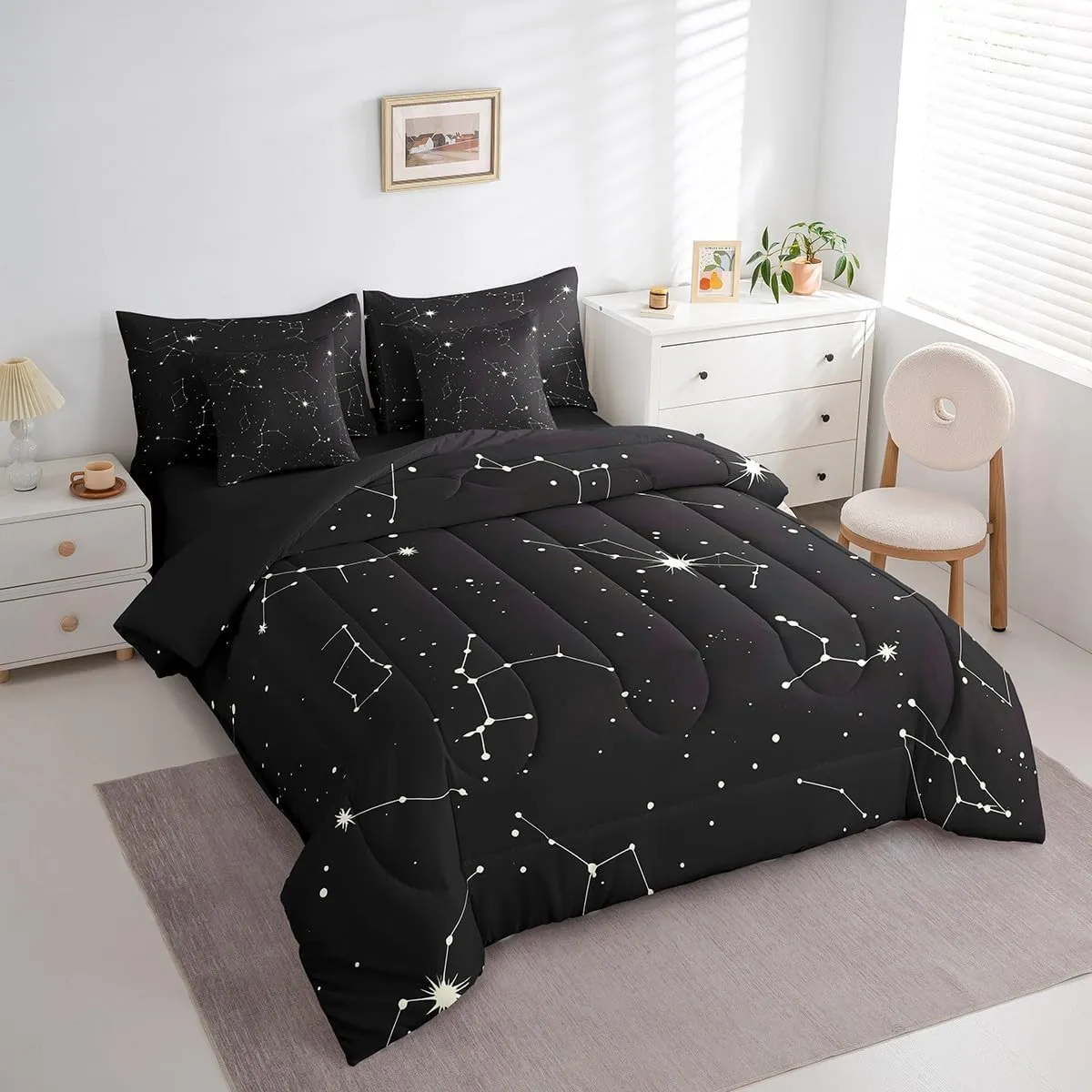 Feelyou Galaxy Comforter Set Twin Size 7 Pcs Kids Outer Space Constellation Comforter Bed in a Bag Universe Starry Sky Bedding Set for Boys Girls Teens Bed Set with Sheets, Pillowcases, Pillow Covers