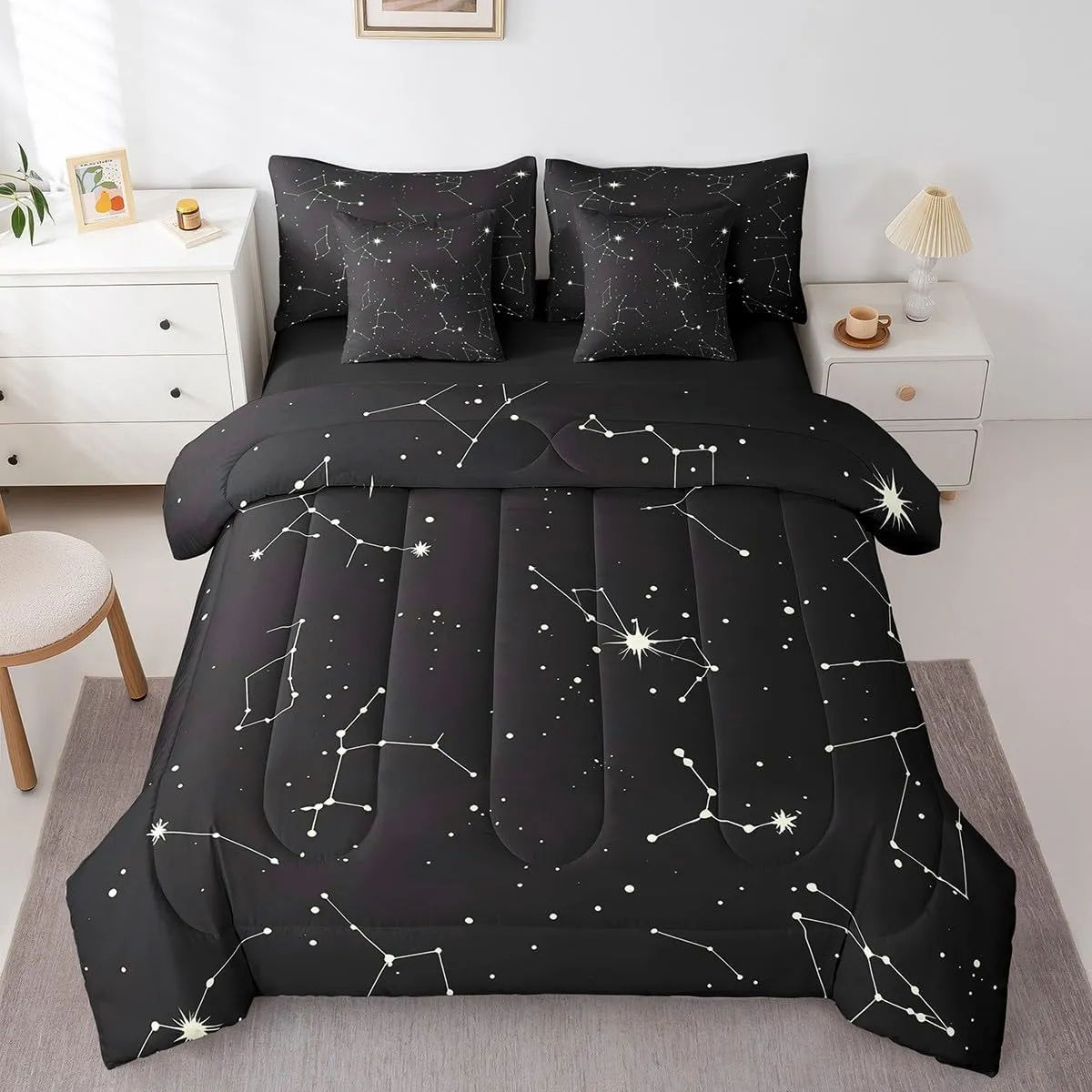 Feelyou Galaxy Comforter Set Twin Size 7 Pcs Kids Outer Space Constellation Comforter Bed in a Bag Universe Starry Sky Bedding Set for Boys Girls Teens Bed Set with Sheets, Pillowcases, Pillow Covers