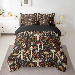 Feelyou Mushroom Decor Comforter Set with Sheets 7 Piece for Girls Boys Kids Full Kawaii Fungus Bed in a Bag Room Decorative Botanical Leaf Print Bedding Set Wild Mushroom Stuff Bed Set,No Conforter