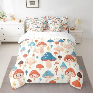 Feelyou Mushrooms Comforter Set Twin Size 7 Pieces Botanical Plants Print Bedding Set for All Season Kawaii Fungus Nature Theme Bed in a Bag with Comforter, Sheets, Pillowcases & Cushion Cover