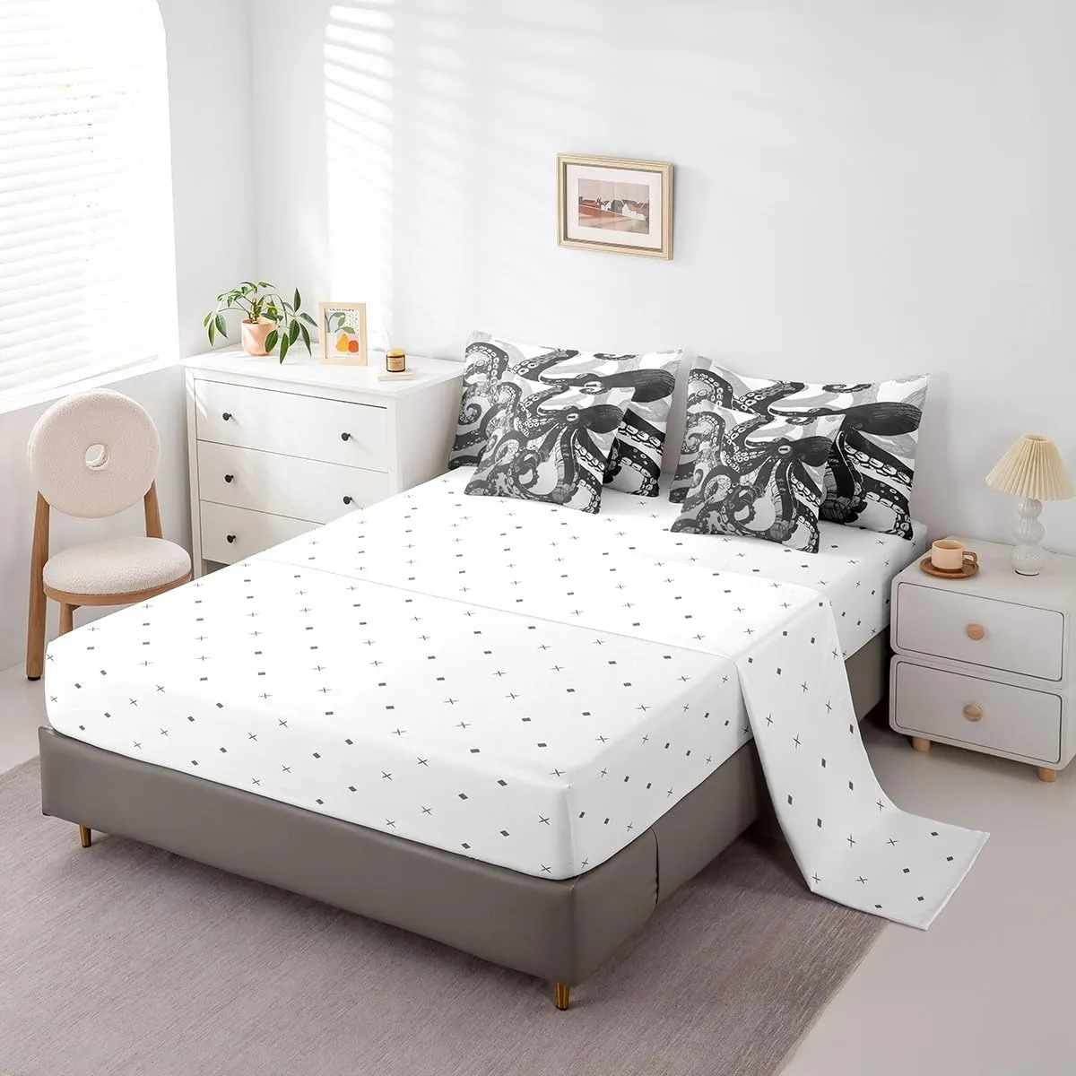 Feelyou Octopus Bed in a Bag Ocean Kraken Bedding Set for Kids Teens Octopus Tentacles Comforter Set Twin Size 7 Pieces Sea Marine Bed Set with Comforter, Sheet Set, Pillowcases, Pillow Covers