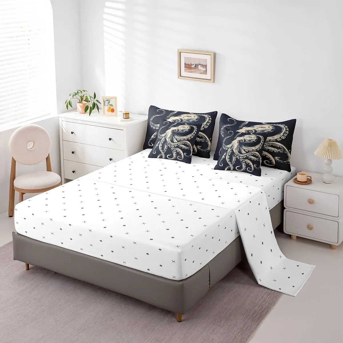 Feelyou Octopus Bedding Set Ocean Kraken Bed in a Bag for Kids Boys Girls Teens Decor Octopus Tentacles Comforter Set Full Size 7 Pieces Bed Set with Comforter, Sheet Set, Pillowcases, Pillow Covers