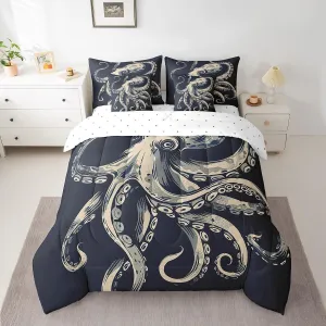 Feelyou Octopus Bedding Set Ocean Kraken Bed in a Bag for Kids Boys Girls Teens Decor Octopus Tentacles Comforter Set Full Size 7 Pieces Bed Set with Comforter, Sheet Set, Pillowcases, Pillow Covers