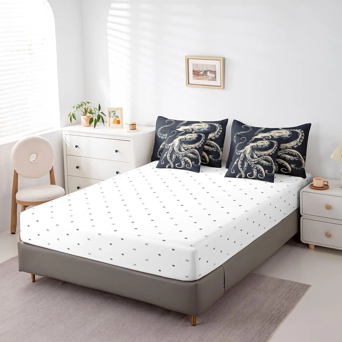 Feelyou Octopus Bedding Set Ocean Kraken Bed in a Bag for Kids Boys Girls Teens Decor Octopus Tentacles Comforter Set Full Size 7 Pieces Bed Set with Comforter, Sheet Set, Pillowcases, Pillow Covers