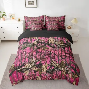 Feelyou Pink Camouflage King Comforter Set with Sheets All Purpose Camo 7 Pieces Bedding Set for Hunters Cabin or Rustic Lodge Boys Girls Rustic Farmhouse Bed in a Bag The Woods Camouflage Bed Set