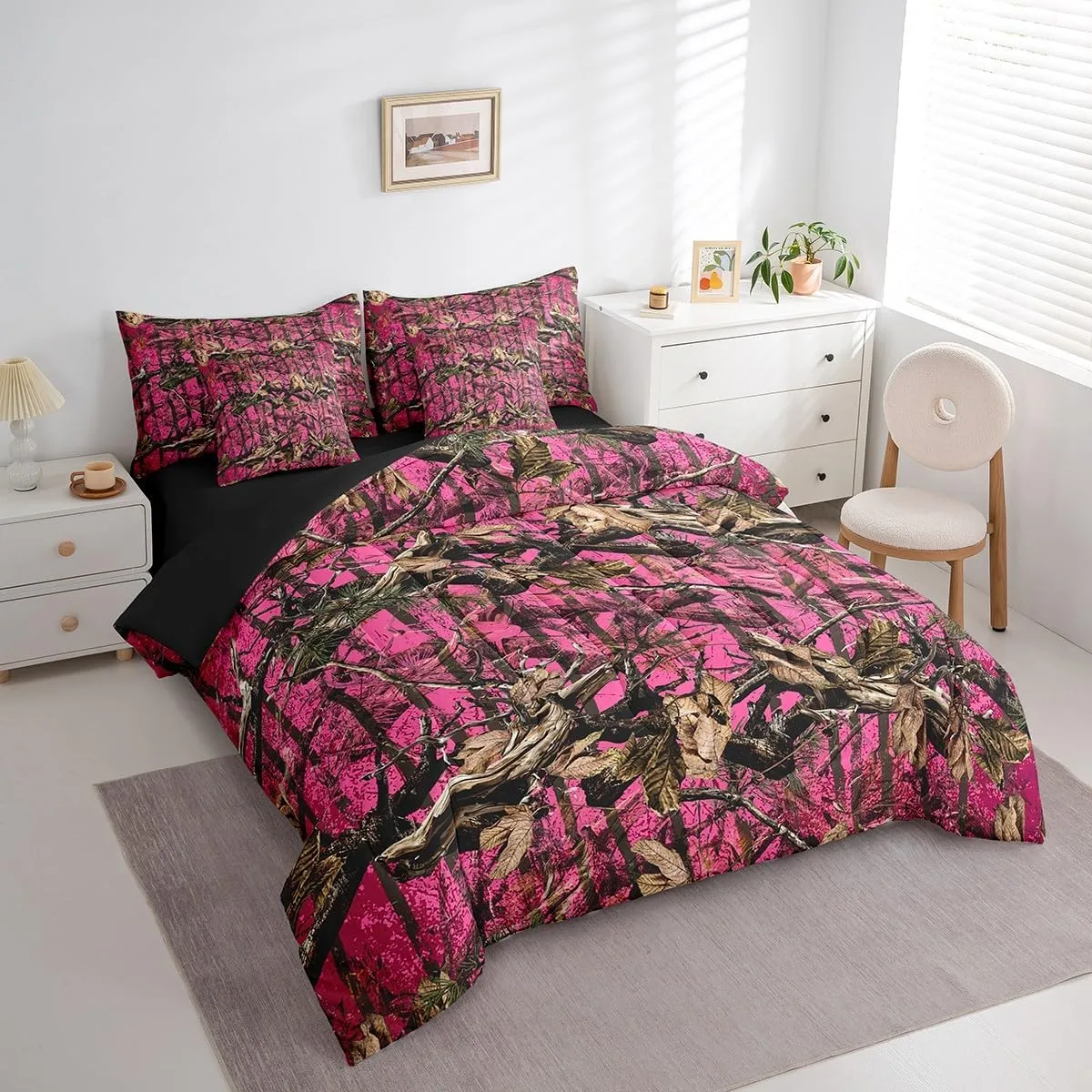Feelyou Pink Camouflage King Comforter Set with Sheets All Purpose Camo 7 Pieces Bedding Set for Hunters Cabin or Rustic Lodge Boys Girls Rustic Farmhouse Bed in a Bag The Woods Camouflage Bed Set