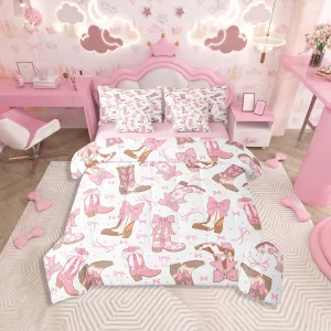 Feelyou Pink Western Bedding Set All Season Cowgirl Cowboy Boots Comforter Set 7 Pieces Cute Bowknot Dreamy Princess Style Bed in a Bag Full Size Girly Bed Set with Comforter, Sheet Set, Pillowcases