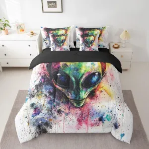 Feelyou Space Alien Comforter Set with Sheets Cartoon Outer Space Planet Bed in a Bag for Kids Boys Girls Bedroom Bed Decor UFO Alien Theme 7 Piece Bedding Set Queen Size Universe Bed Set