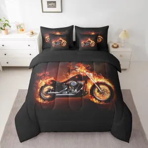 Feelyou Twin Comforter Set 7 Pcs Motorcycle Bed in a Bag Extreme Sports Bedding Set for Kids Boys Cool Motor Bike Comforter Red Black Retro Motorcycle Bed Set with Sheets, Pillowcases, Pillow Covers