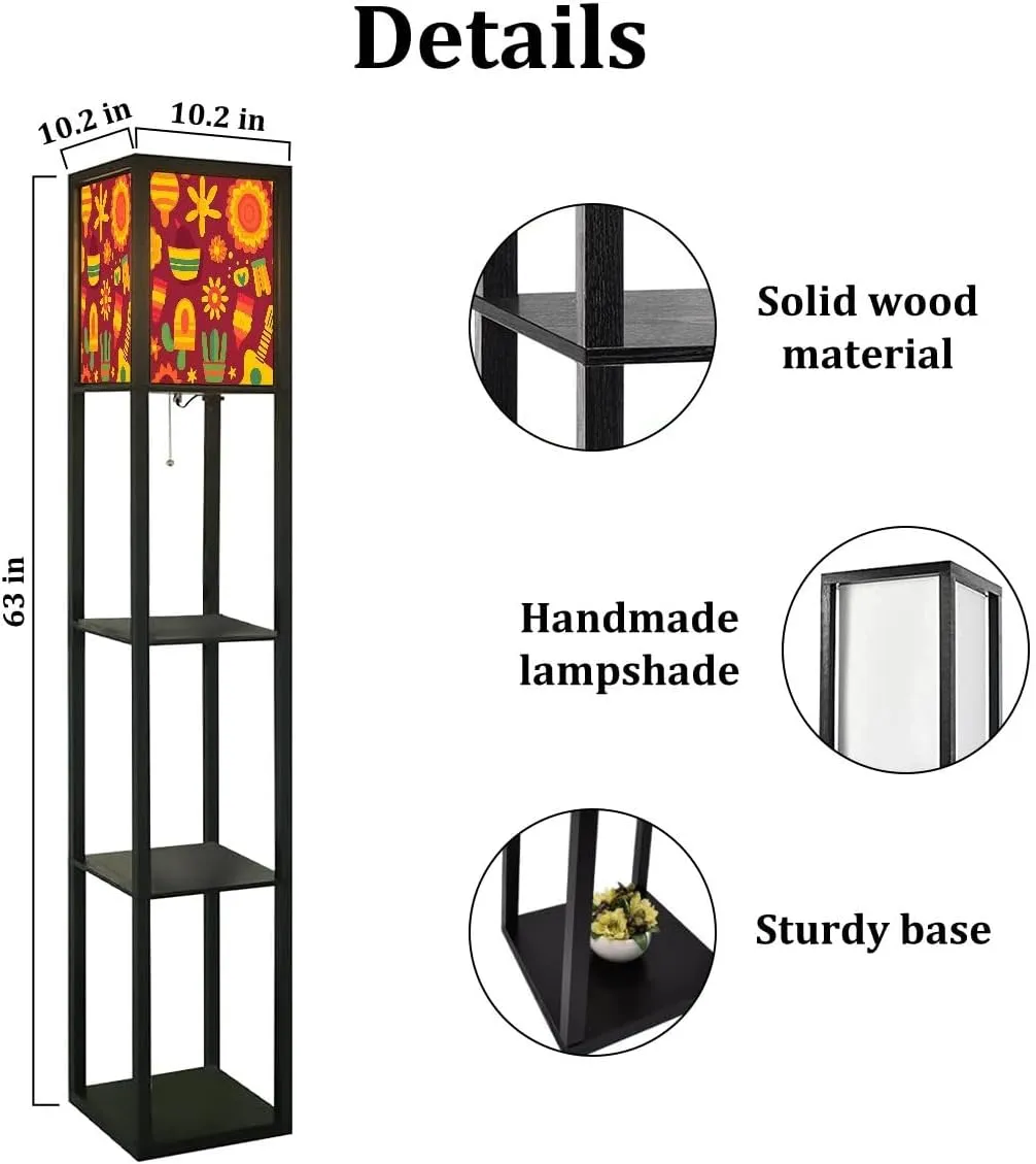 Festa Junina Flat Style Floor Lamps with Shelves, Modern Standing Lamp Narrow Corner Display Bookshelf Lamp for Living Room, Bedroom, Office Decor