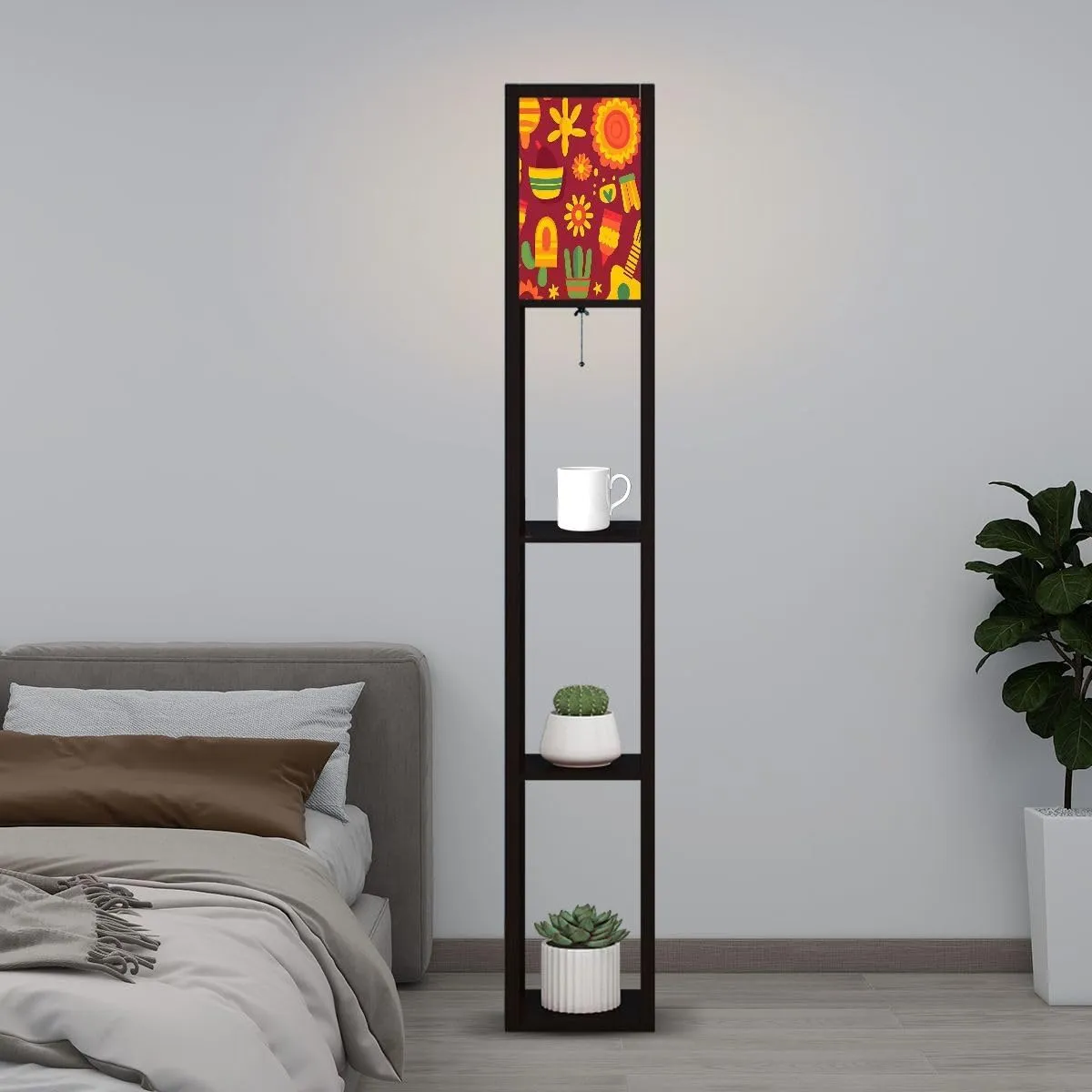 Festa Junina Flat Style Floor Lamps with Shelves, Modern Standing Lamp Narrow Corner Display Bookshelf Lamp for Living Room, Bedroom, Office Decor