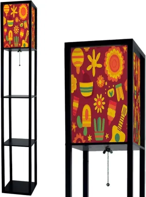 Festa Junina Flat Style Floor Lamps with Shelves, Modern Standing Lamp Narrow Corner Display Bookshelf Lamp for Living Room, Bedroom, Office Decor