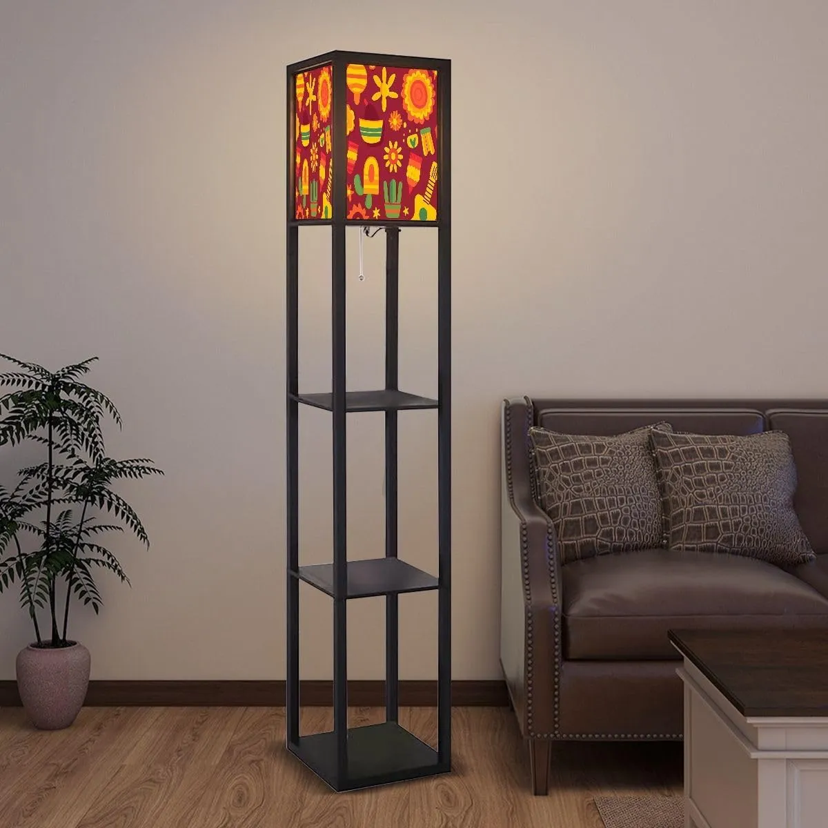 Festa Junina Flat Style Floor Lamps with Shelves, Modern Standing Lamp Narrow Corner Display Bookshelf Lamp for Living Room, Bedroom, Office Decor