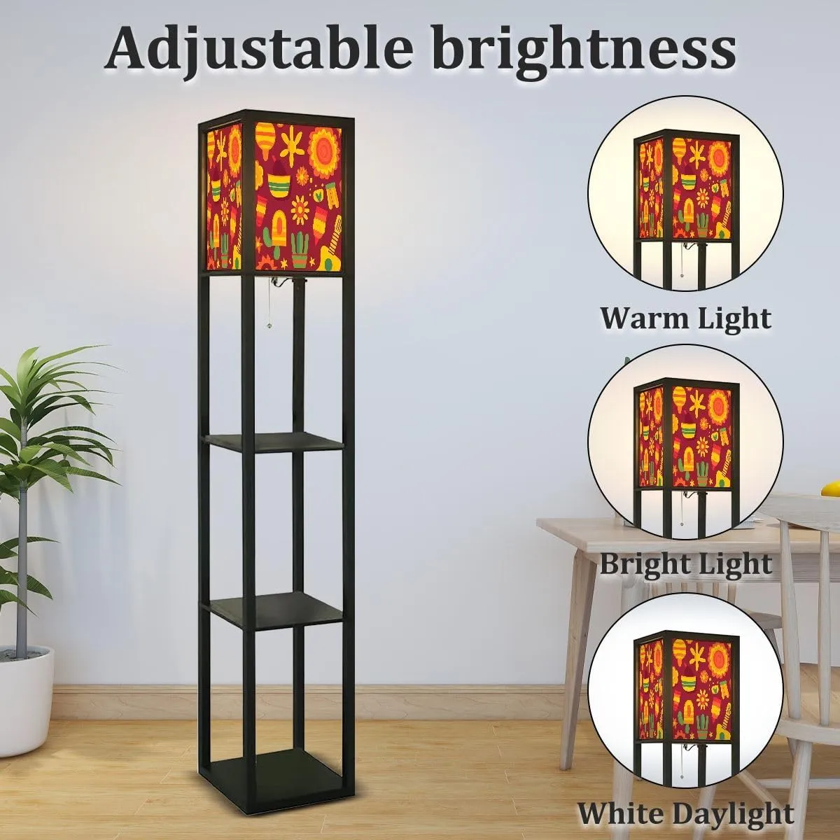 Festa Junina Flat Style Floor Lamps with Shelves, Modern Standing Lamp Narrow Corner Display Bookshelf Lamp for Living Room, Bedroom, Office Decor