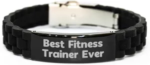 Fitness Trainer Approved Best Gifts for Valentine's from Sweetheart to Loved One - Inspirational Quote Fitness Trainer Ever Glide lock Clasp Silicone Stainless Steel Bracelet for Her