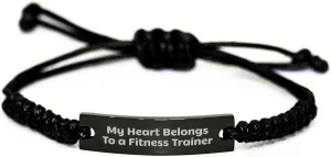 Fitness Trainer Rope Bracelet, Funny Quote My Heart Belongs To A Fitness Trainer, Gifts from Family to Fitness Trainer, Mother's Day Unique Gifts