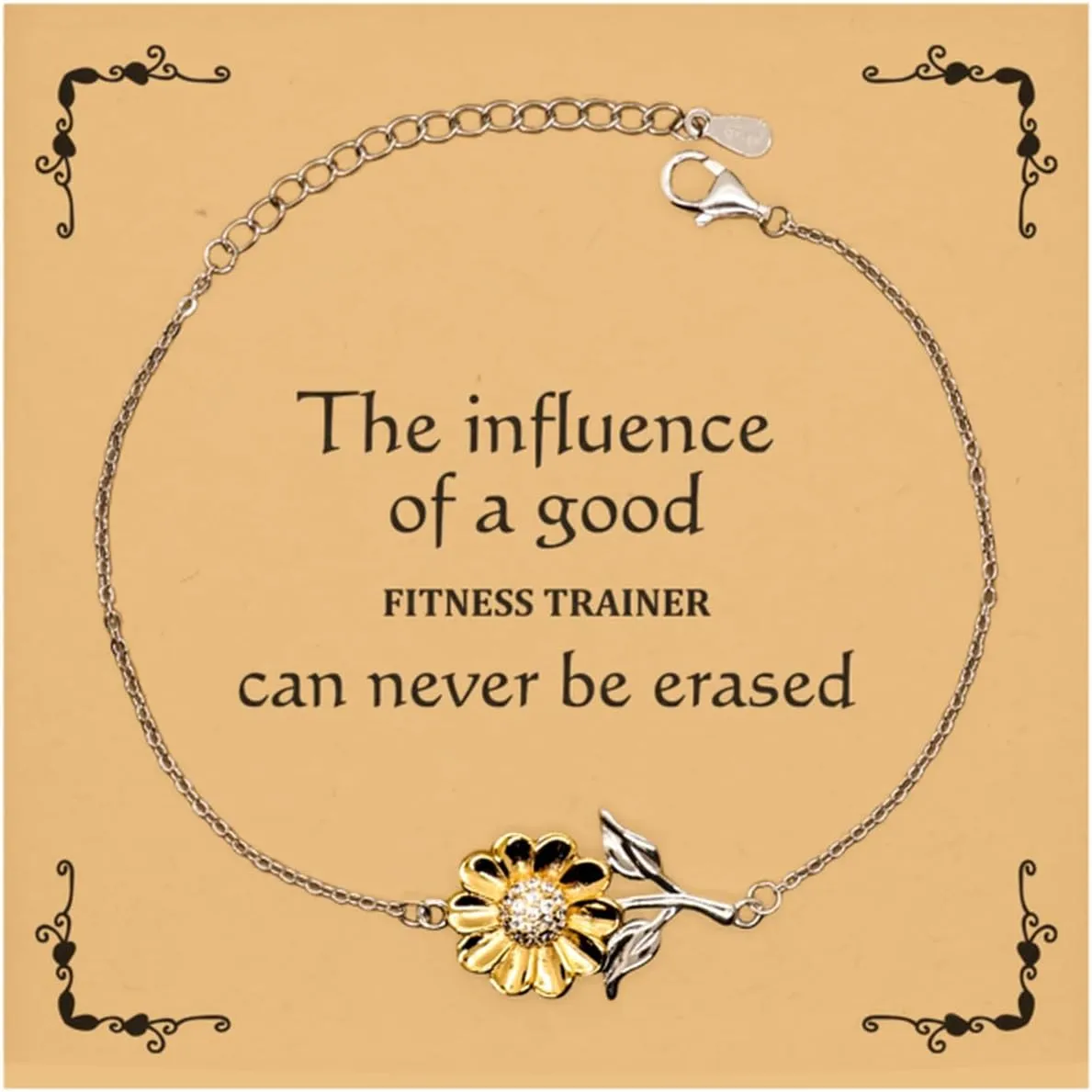 Fitness Trainer Sunflower Bracelet - Inspirational Engraved Gifts for Fitness Enthusiasts, Christmas, Birthday, Graduation - The Influence of a Good Trainer Can Never Be Erased