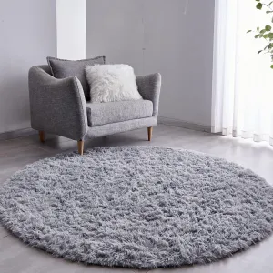 FJZFING Grey Round Rug Ultra-Soft Plush Modern 4x4 Circle Area Rug for Kid's Bedroom, Fluffy Shag Circular Rug for Nursery Room, Non-Slip Home Decor Cute Grey Carpet for Teen's Room