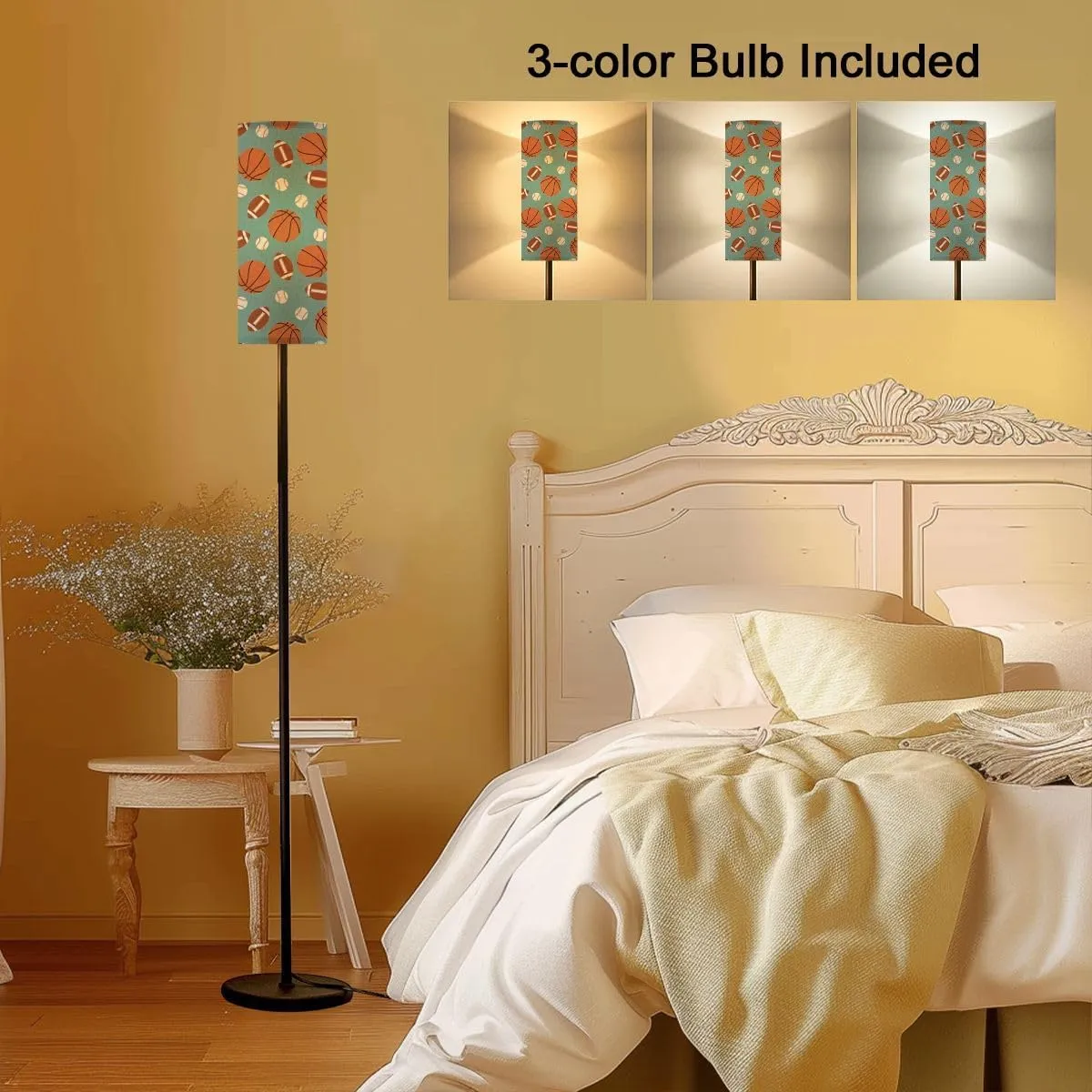 Floor Lamp for Living Room American football basketball pattern seamless repeat plain Trendy flat Light Stand Lamp with Remote Control Dimmable LED Tall Lamps for Bedrooms Reading Western Home Decor