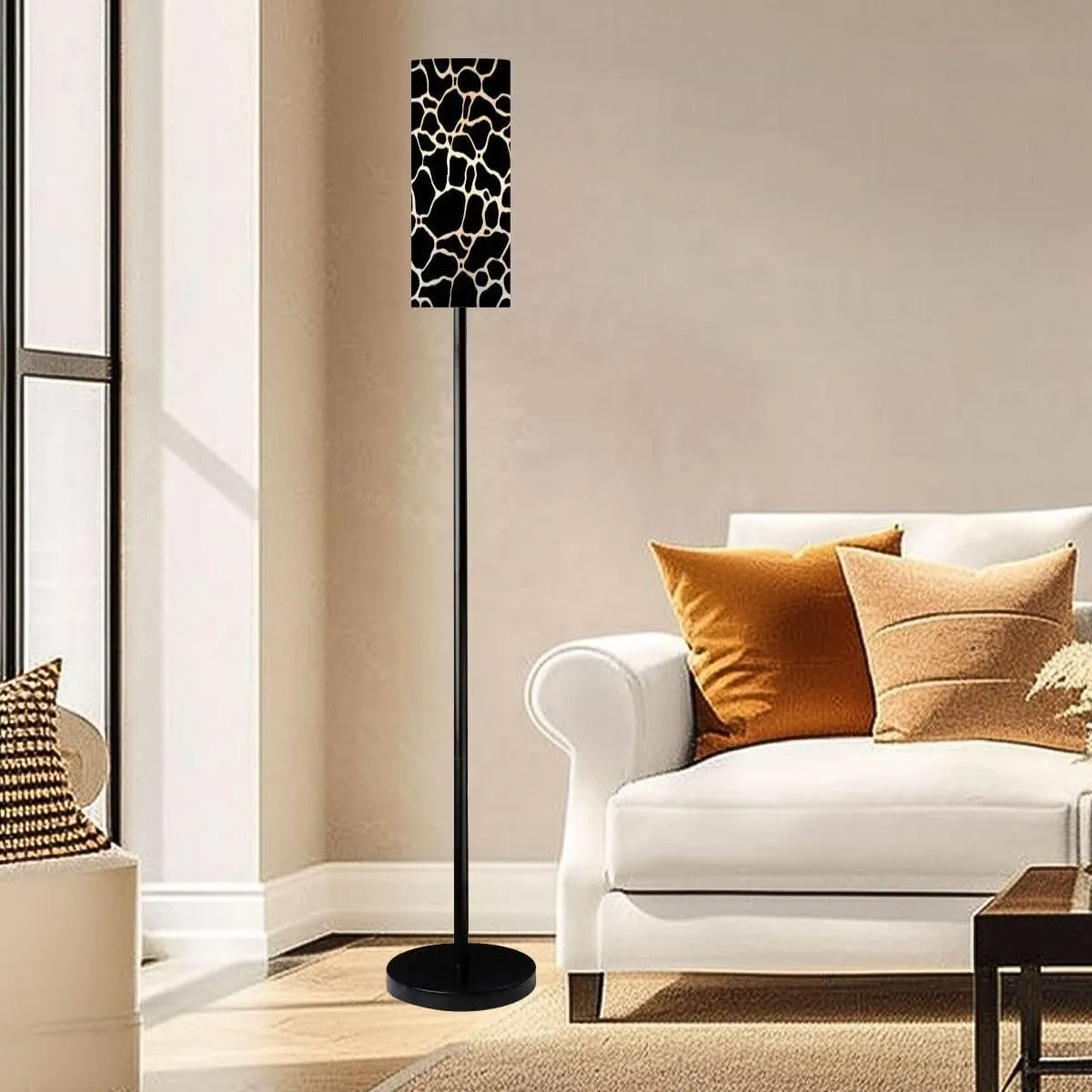 Floor Lamp for Living Room Black white surface seamless pattern Modern flat cartoon beach pool Light Stand Lamp with Remote Control Dimmable LED Tall Lamps for Bedrooms Reading Western Home Decor