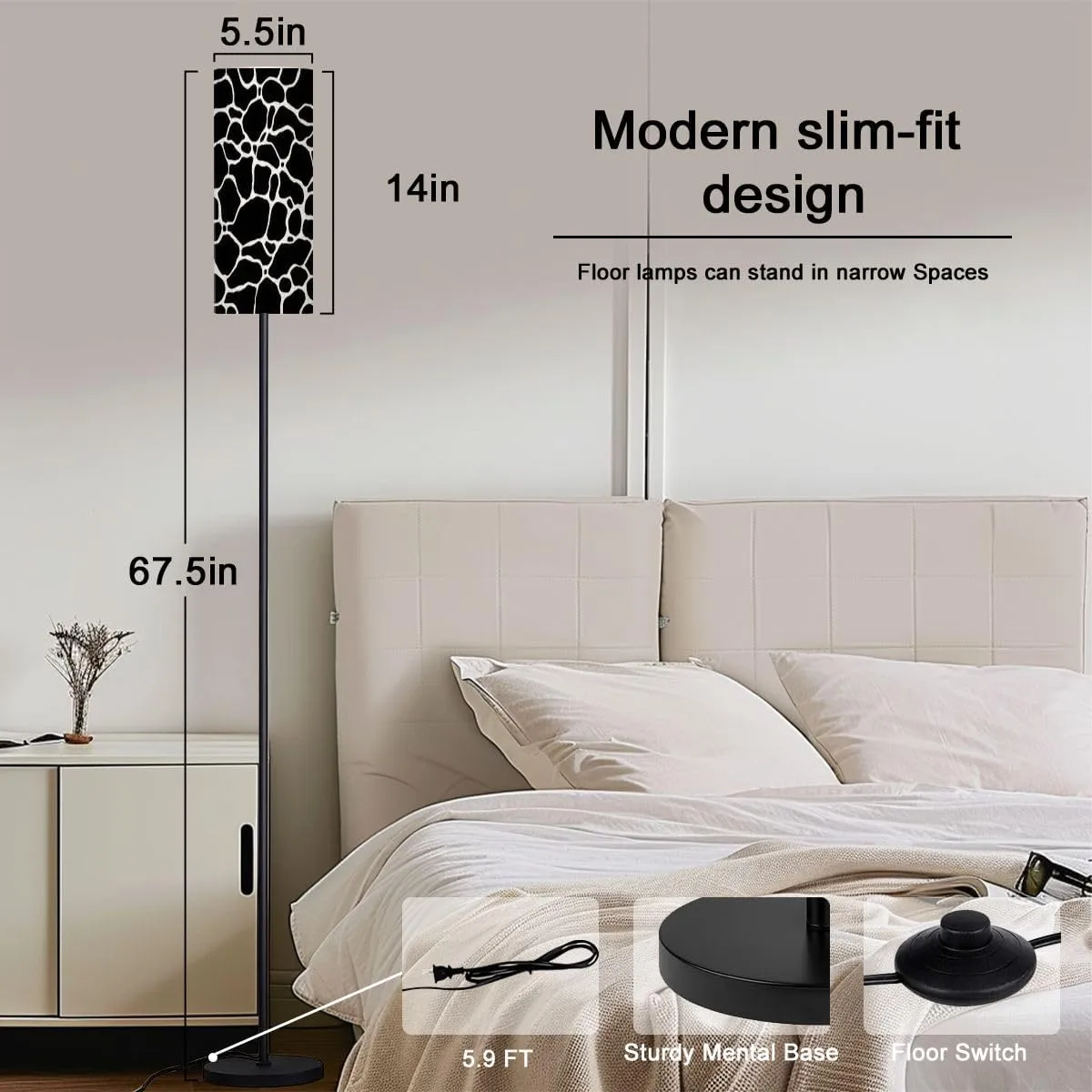 Floor Lamp for Living Room Black white surface seamless pattern Modern flat cartoon beach pool Light Stand Lamp with Remote Control Dimmable LED Tall Lamps for Bedrooms Reading Western Home Decor