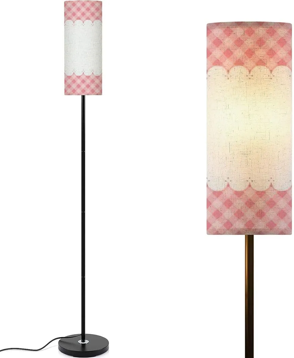 Floor Lamp for Living Room Blank Layout White lace Stripe Pink Checkered Flat Space Light Stand Lamp with Remote Control Dimmable LED Tall Lamps for Bedrooms Reading Western Home Decor
