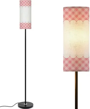 Floor Lamp for Living Room Blank Layout White lace Stripe Pink Checkered Flat Space Light Stand Lamp with Remote Control Dimmable LED Tall Lamps for Bedrooms Reading Western Home Decor
