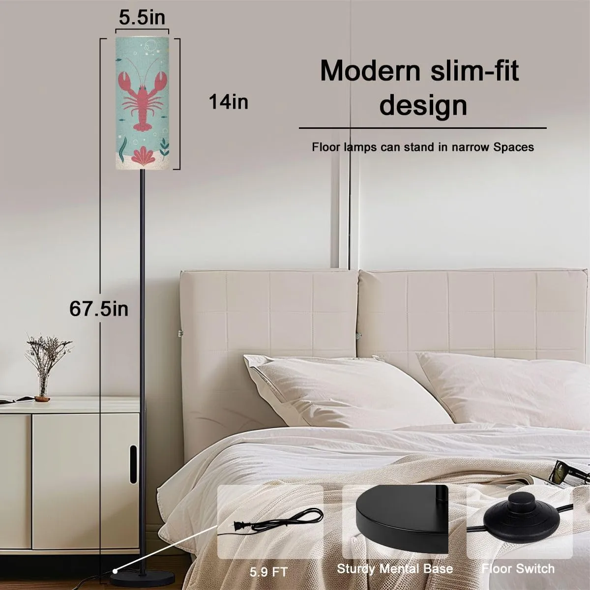 Floor Lamp for Living Room Flat Art Featuring Pink Lobster Light Stand Lamp with Remote Control Dimmable LED Tall Lamps for Bedrooms Reading Western Home Decor