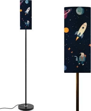 Floor Lamp for Living Room flat space seamless pattern Cute color Astronaut Spaceship Rocket Moon Light Stand Lamp with Remote Control Dimmable LED Tall Lamps for Bedrooms Reading Western Home Decor