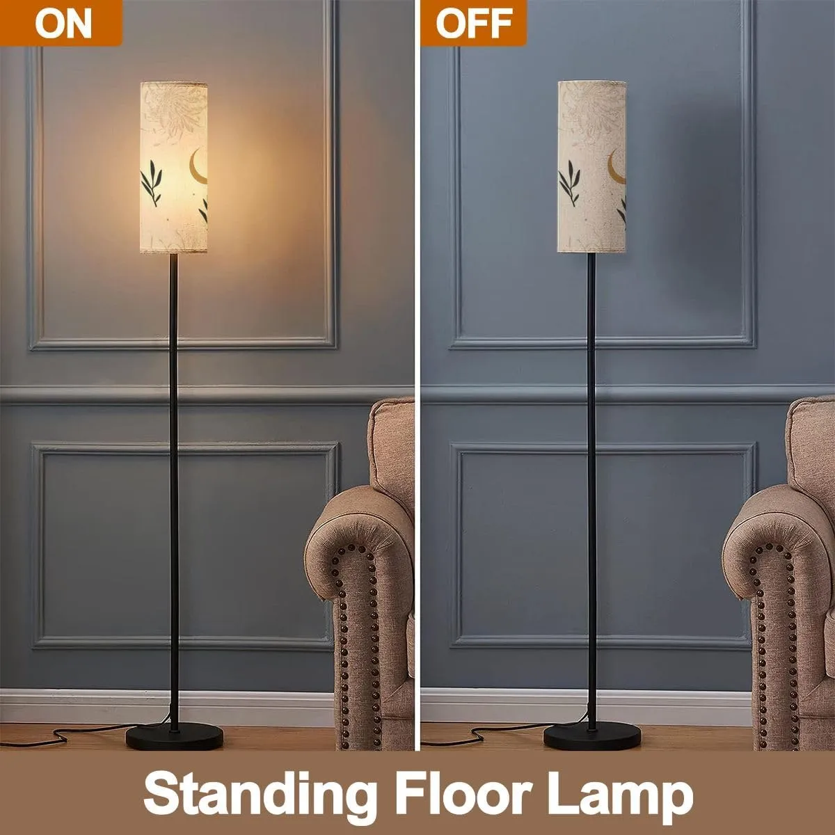 Floor Lamp for Living Room Hand drawn abstract flat graphic seamless pattern chrysanthemum Modern Standing Lamp Remote Control Dimmable Pole Lamp Corner Tall Lamp for Office Bedroom Reading