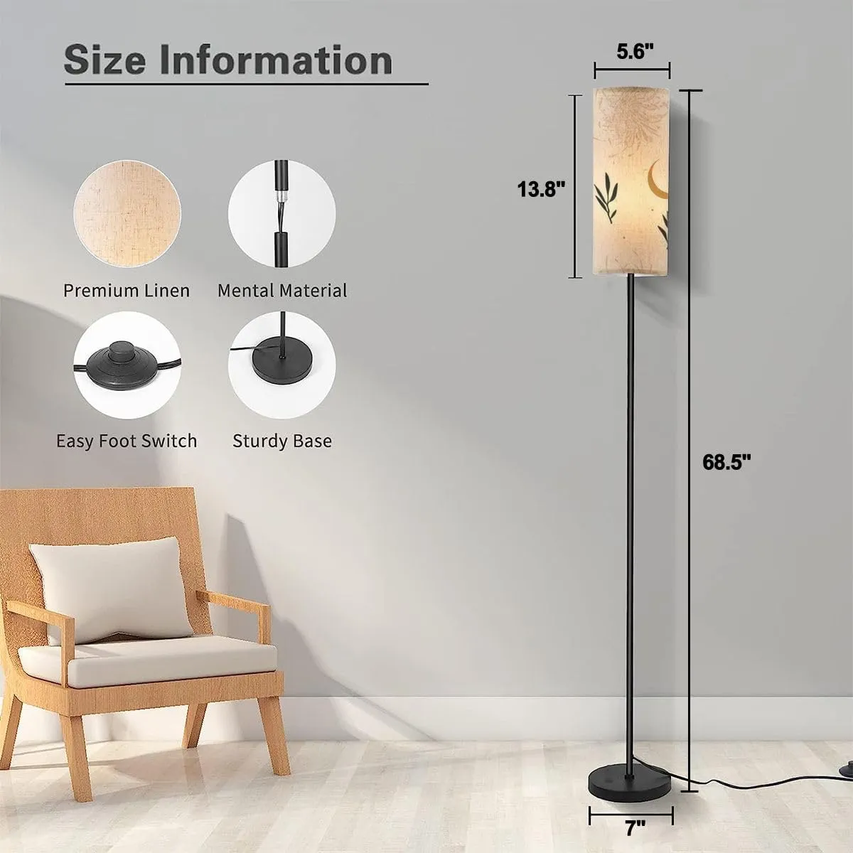 Floor Lamp for Living Room Hand drawn abstract flat graphic seamless pattern chrysanthemum Modern Standing Lamp Remote Control Dimmable Pole Lamp Corner Tall Lamp for Office Bedroom Reading