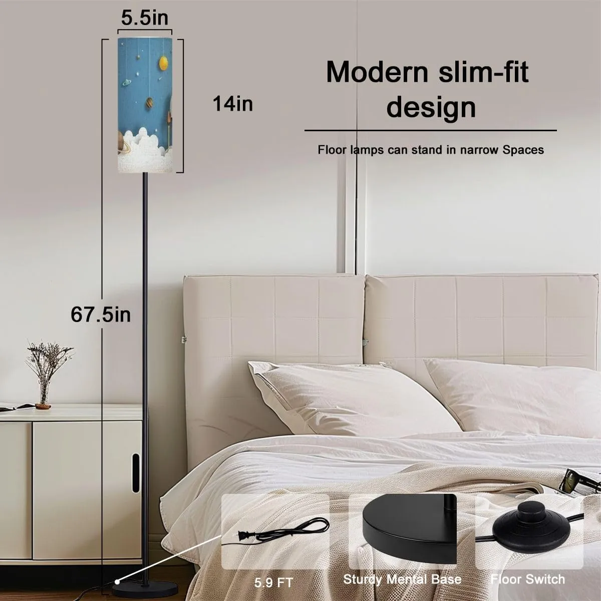 Floor Lamp for Living Room Paper Art Style Rocket Space Start up Flat Style Light Stand Lamp with Remote Control Dimmable LED Tall Lamps for Bedrooms Reading Western Home Decor