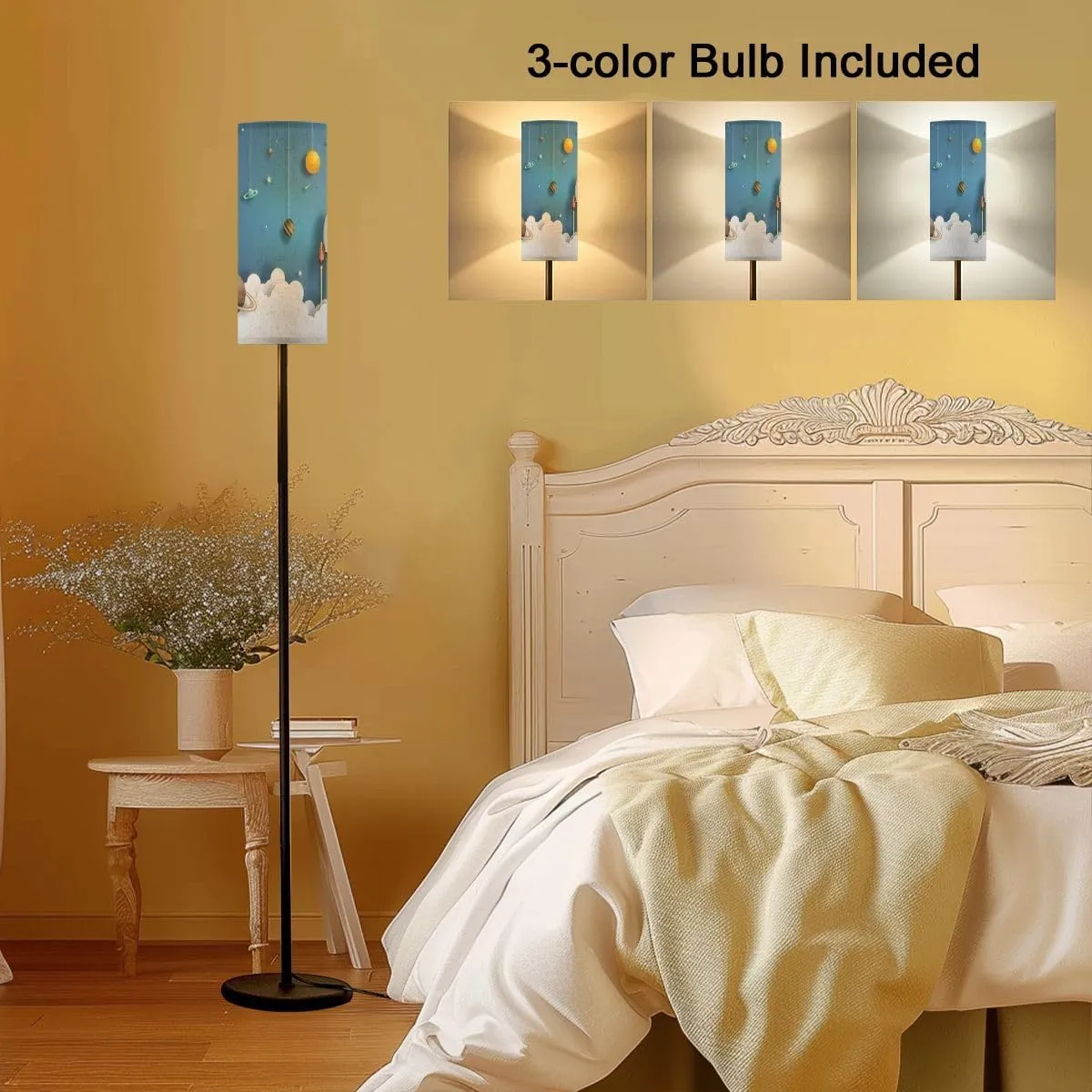 Floor Lamp for Living Room Paper Art Style Rocket Space Start up Flat Style Light Stand Lamp with Remote Control Dimmable LED Tall Lamps for Bedrooms Reading Western Home Decor