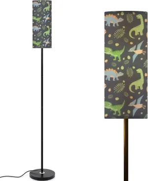 Floor Lamp for Living Room Pastel Color Dinosaurs Dark Gray Seamless Flat Light Stand Lamp with Remote Control Dimmable LED Tall Lamps for Bedrooms Reading Western Home Decor