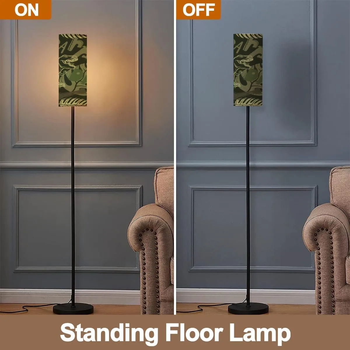 Floor Lamp for Living Room period dinosaur flat seamless pattern Prehistoric animal hand drawn Modern Standing Lamp Remote Control Dimmable Pole Lamp Corner Tall Lamp for Office Bedroom Reading