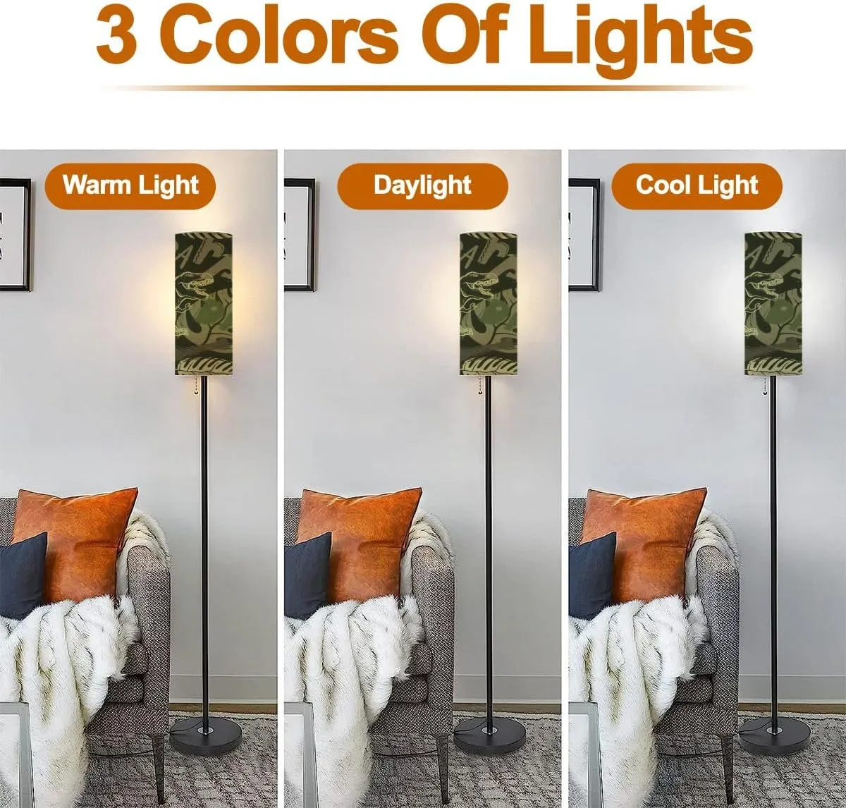Floor Lamp for Living Room period dinosaur flat seamless pattern Prehistoric animal hand drawn Modern Standing Lamp Remote Control Dimmable Pole Lamp Corner Tall Lamp for Office Bedroom Reading