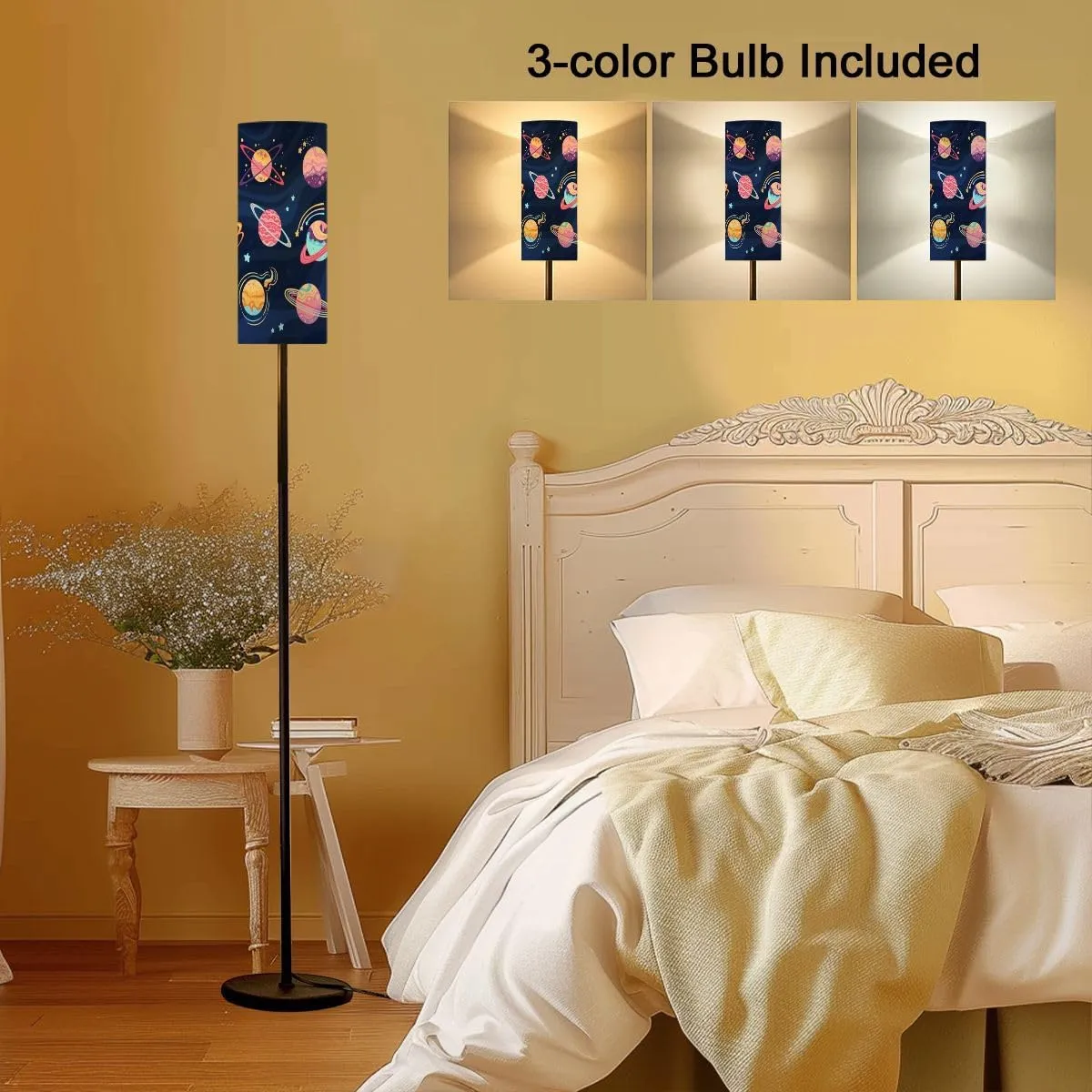 Floor Lamp for Living Room Planets fantasy for children art Abstract galaxy planets flat cartoon Light Stand Lamp with Remote Control Dimmable LED Tall Lamps for Bedrooms Reading Western Home Decor