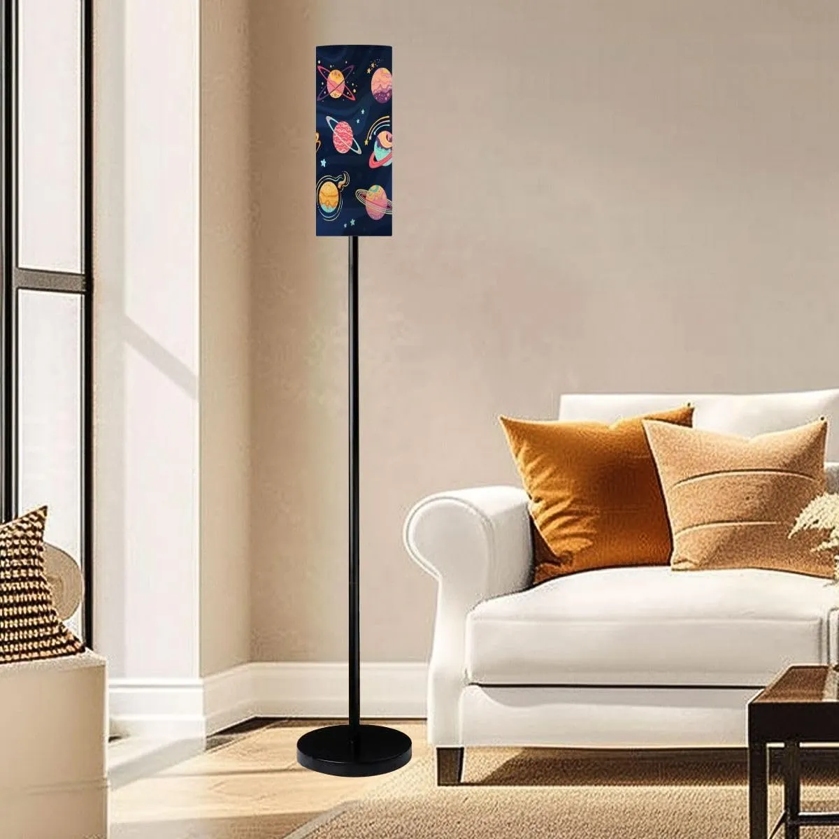 Floor Lamp for Living Room Planets fantasy for children art Abstract galaxy planets flat cartoon Light Stand Lamp with Remote Control Dimmable LED Tall Lamps for Bedrooms Reading Western Home Decor