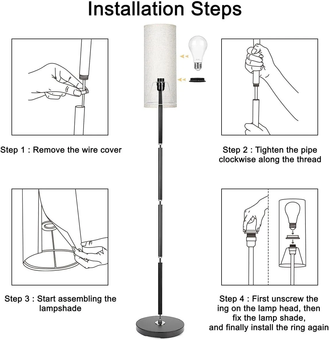 Floor Lamp for Living Room Seamless Bolt Icons Flat Design Illustrations illustrate Light Stand Lamp with Remote Control Dimmable LED Tall Lamps for Bedrooms Reading Western Home Decor