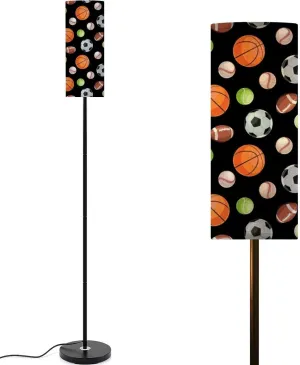 Floor Lamp for Living Room Seamless Pattern Different Types Sport Balls Flat Technique Light Stand Lamp with Remote Control Dimmable LED Tall Lamps for Bedrooms Reading Western Home Decor