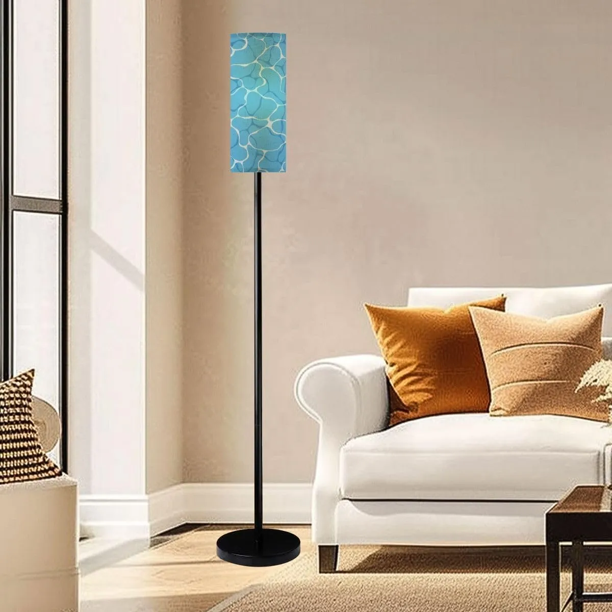 Floor Lamp for Living Room Turquoise rippled water texture Sea waves abstract Modern flat cartoon Light Stand Lamp with Remote Control Dimmable LED Tall Lamps for Bedrooms Reading Western Home Decor