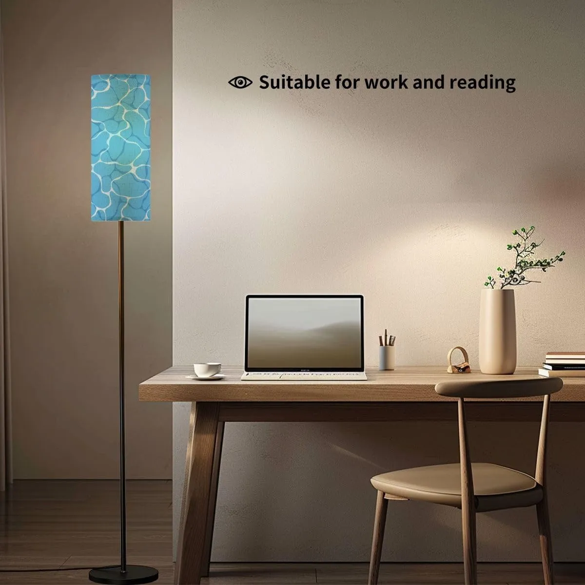 Floor Lamp for Living Room Turquoise rippled water texture Sea waves abstract Modern flat cartoon Light Stand Lamp with Remote Control Dimmable LED Tall Lamps for Bedrooms Reading Western Home Decor