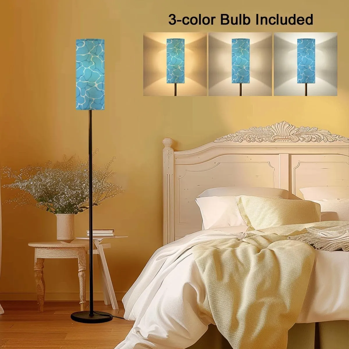 Floor Lamp for Living Room Turquoise rippled water texture Sea waves abstract Modern flat cartoon Light Stand Lamp with Remote Control Dimmable LED Tall Lamps for Bedrooms Reading Western Home Decor