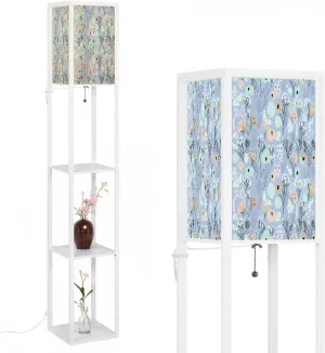 Floor Lamps with Shelves, Tiny flowers seamless patterns Hand drawn simple flat modern drawing Modern Standing Lamp Narrow Corner Display Bookshelf Lamp for Living Room, Bedroom, Office Decor