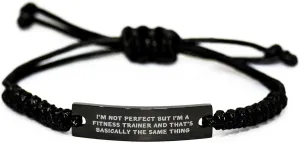 Funny Fitness Trainer Rope Bracelet, Gifts from Friends for Fitness Trainer, Mother's Day Unique Gifts, Adjustable Black Rope