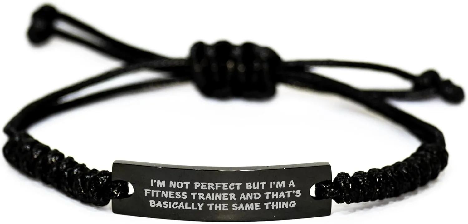 Funny Fitness Trainer Rope Bracelet, Gifts from Friends for Fitness Trainer, Mother's Day Unique Gifts, Adjustable Black Rope